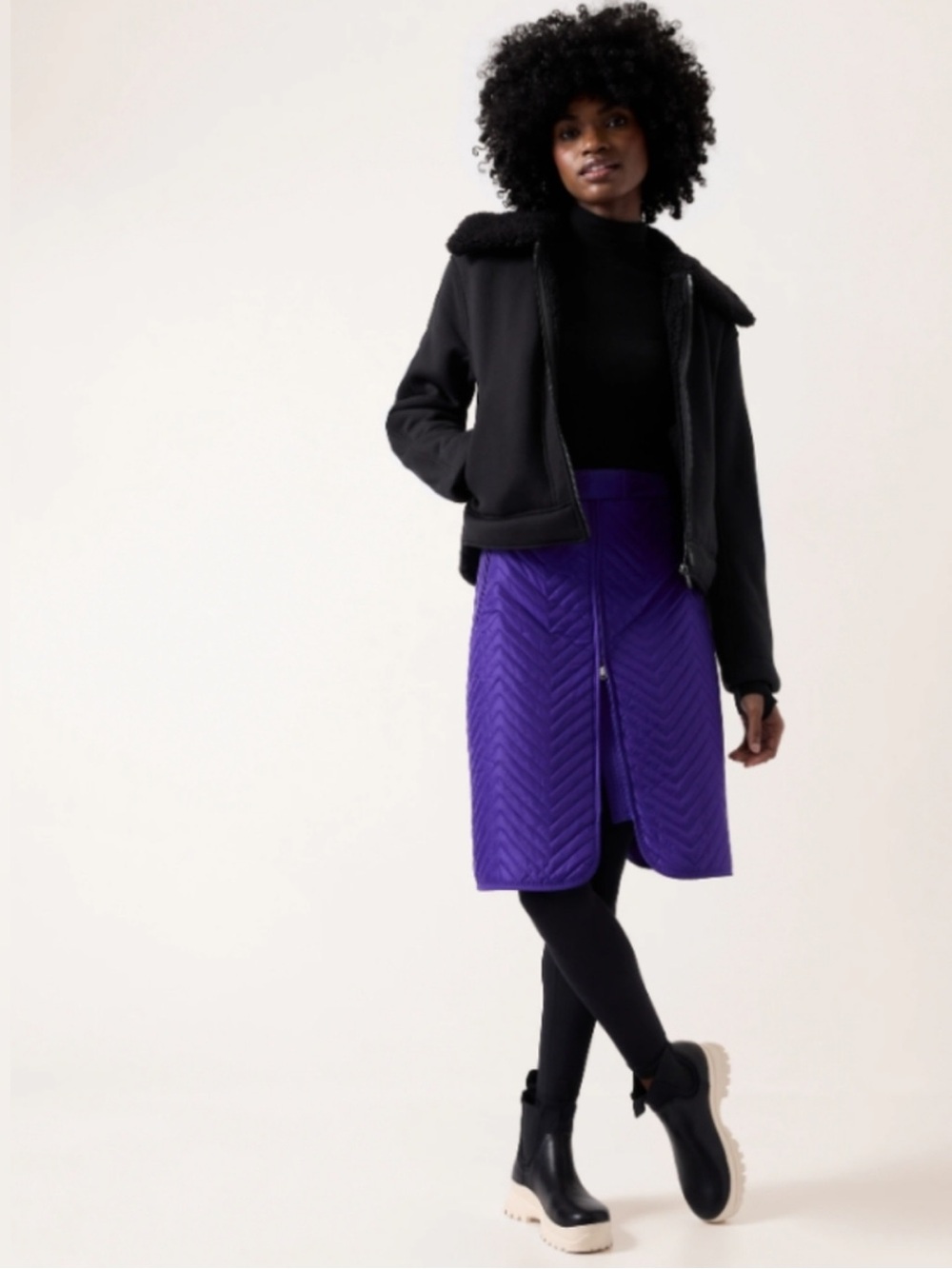 NWT Athleta Apres Ski Skirt Knee-Length Purple quilted zipper 10